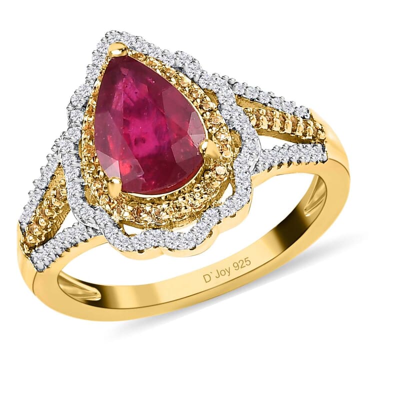Premium Niassa Ruby (FF) and Multi Gemstone Split Shank Ring in Vermeil Yellow Gold Over Sterling Silver (Size 10.0) 2.50 ctw