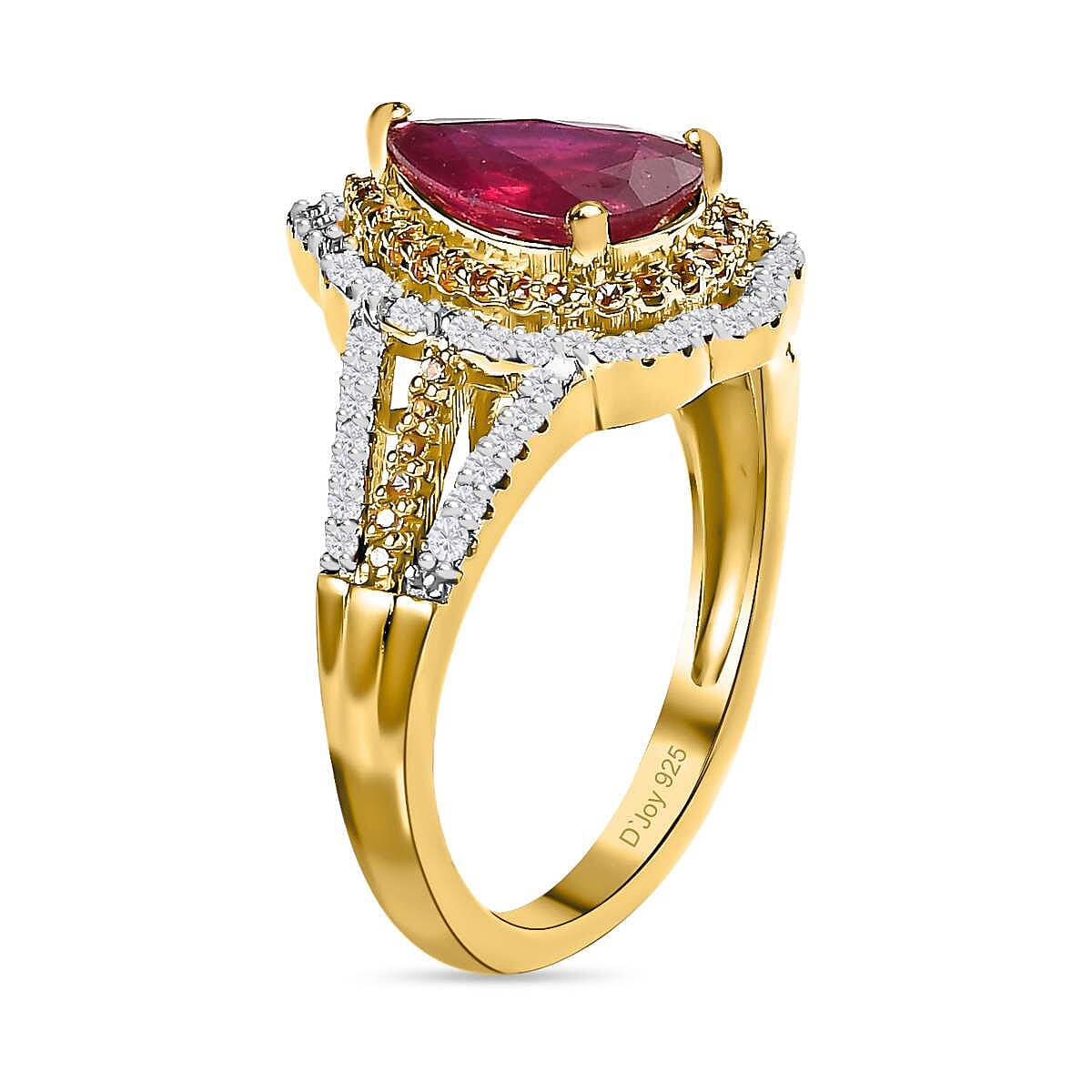 Premium Niassa Ruby (FF) and Multi Gemstone Split Shank Ring in Vermeil Yellow Gold Over Sterling Silver (Size 10.0) 4.10 ctw (Del. in 7-10 Days) image number 3