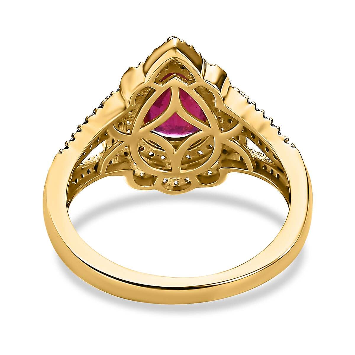 Premium Niassa Ruby (FF) and Multi Gemstone Split Shank Ring in Vermeil Yellow Gold Over Sterling Silver (Size 10.0) 4.10 ctw (Del. in 7-10 Days) image number 4