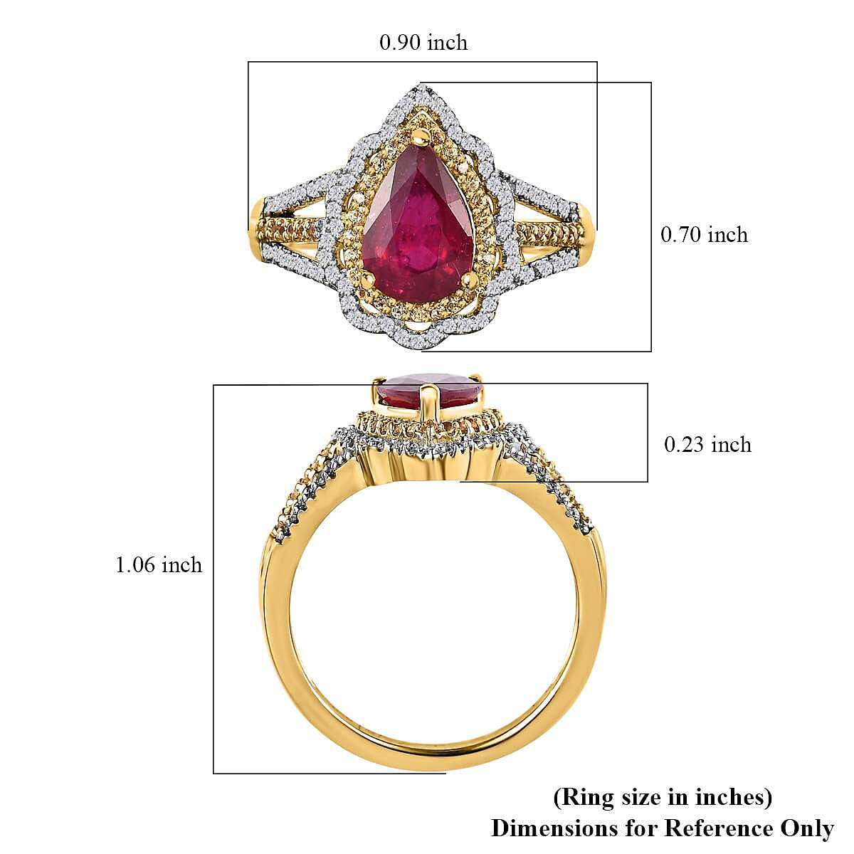 Premium Niassa Ruby (FF) and Multi Gemstone Split Shank Ring in Vermeil Yellow Gold Over Sterling Silver (Size 10.0) 4.10 ctw (Del. in 7-10 Days) image number 5