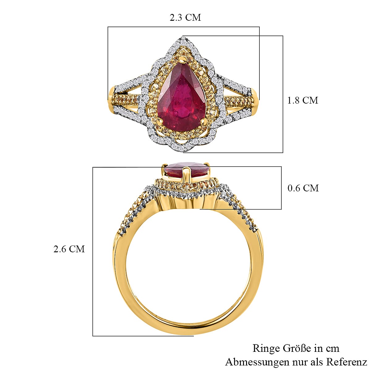 Premium Niassa Ruby (FF) and Multi Gemstone Split Shank Ring in Vermeil Yellow Gold Over Sterling Silver (Size 10.0) 4.10 ctw (Del. in 7-10 Days) image number 6