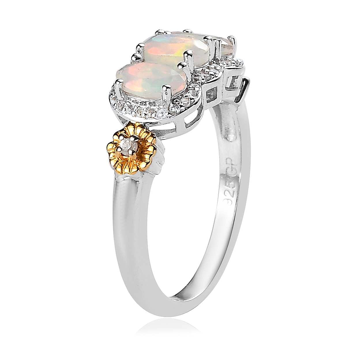 GP Italian Garden Collection Premium Ethiopian Welo Opal and White Zircon Ring in Vermeil YG and Platinum Over Sterling Silver 1.40 ctw image number 3