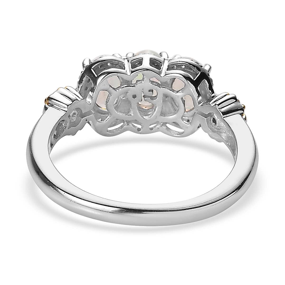GP Italian Garden Collection Premium Ethiopian Welo Opal and White Zircon Ring in Vermeil YG and Platinum Over Sterling Silver (Size 10.0) 1.40 ctw