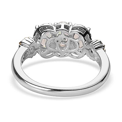 GP Italian Garden Collection Premium Ethiopian Welo Opal and White Zircon Ring in Vermeil YG and Platinum Over Sterling Silver (Size 10.0) 1.40 ctw