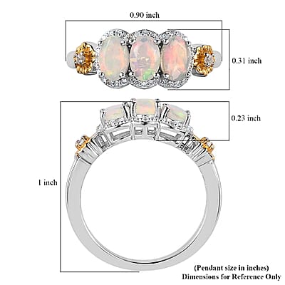 GP Italian Garden Collection Premium Ethiopian Welo Opal and White Zircon Ring in Vermeil YG and Platinum Over Sterling Silver (Size 10.0) 1.40 ctw