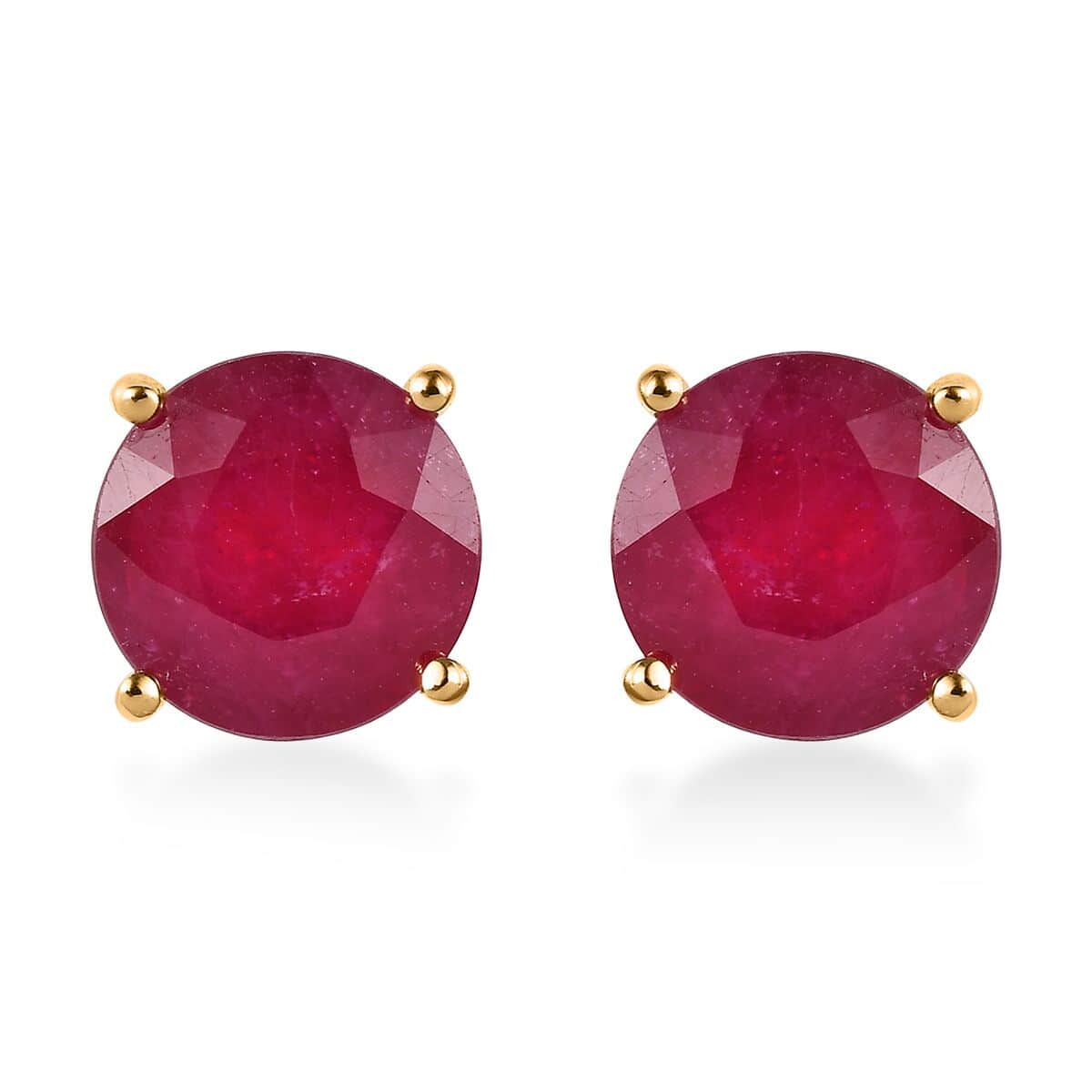 Niassa Ruby (FF) Solitaire Stud Earrings in Vermeil Yellow Gold Over Sterling Silver 8.75 ctw image number 0