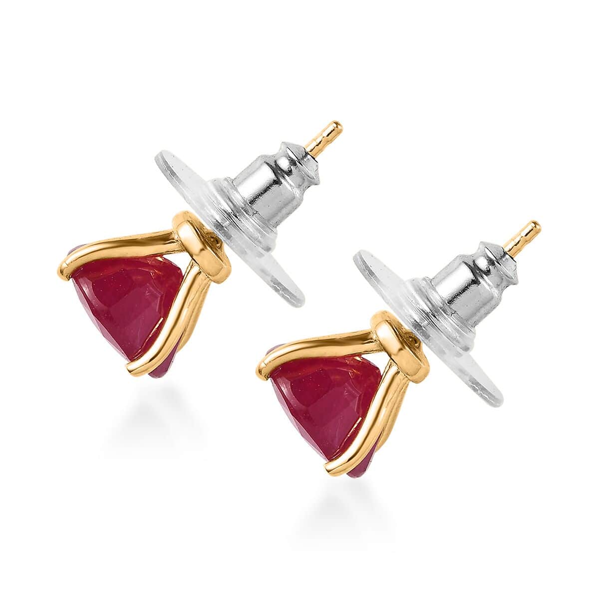 Niassa Ruby (FF) Solitaire Stud Earrings in Vermeil Yellow Gold Over Sterling Silver 8.75 ctw image number 3