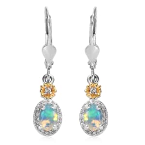 GP Italian Garden Collection Premium Ethiopian Welo Opal and White Zircon Lever Back Earrings in Vermeil YG and Platinum Over Sterling Silver 0.90 ctw