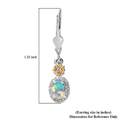 GP Italian Garden Collection Premium Ethiopian Welo Opal and White Zircon Lever Back Earrings in Vermeil YG and Platinum Over Sterling Silver 0.90 ctw