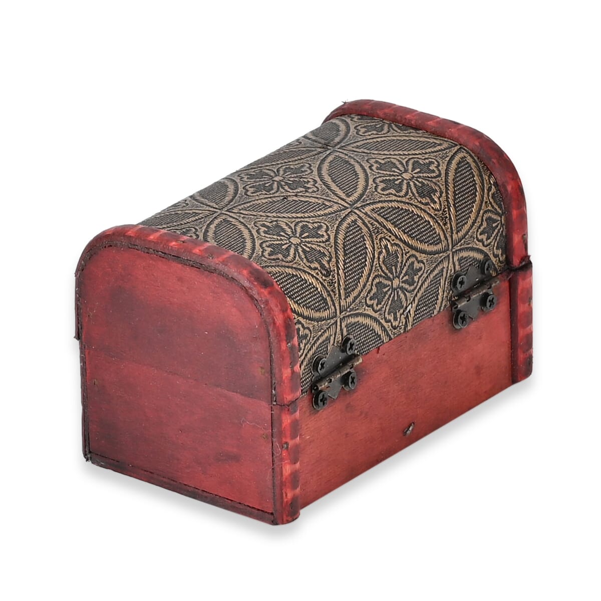 Set of 3 Dark Brown Wooden and Copper Coin Pattern Faux Leather Nesting Treasure Chest with Latch Lock and Handle image number 7