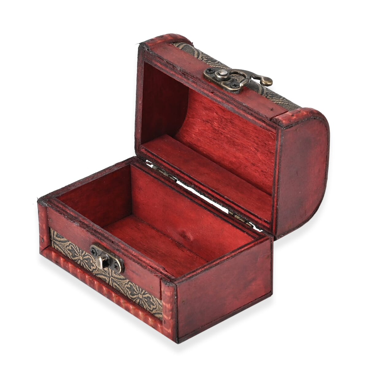 Set of 3 Dark Brown Wooden and Copper Coin Pattern Faux Leather Nesting Treasure Chest with Latch Lock and Handle image number 8