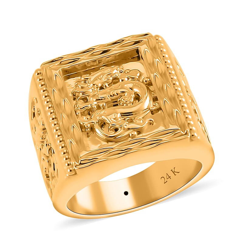 24K Yellow Gold Electroform Dragon Men's Ring (Size 10.0) 5.80 Grams