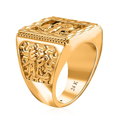 24K Yellow Gold Electroform Dragon Men's Ring (Size 10.0) 5.80 Grams