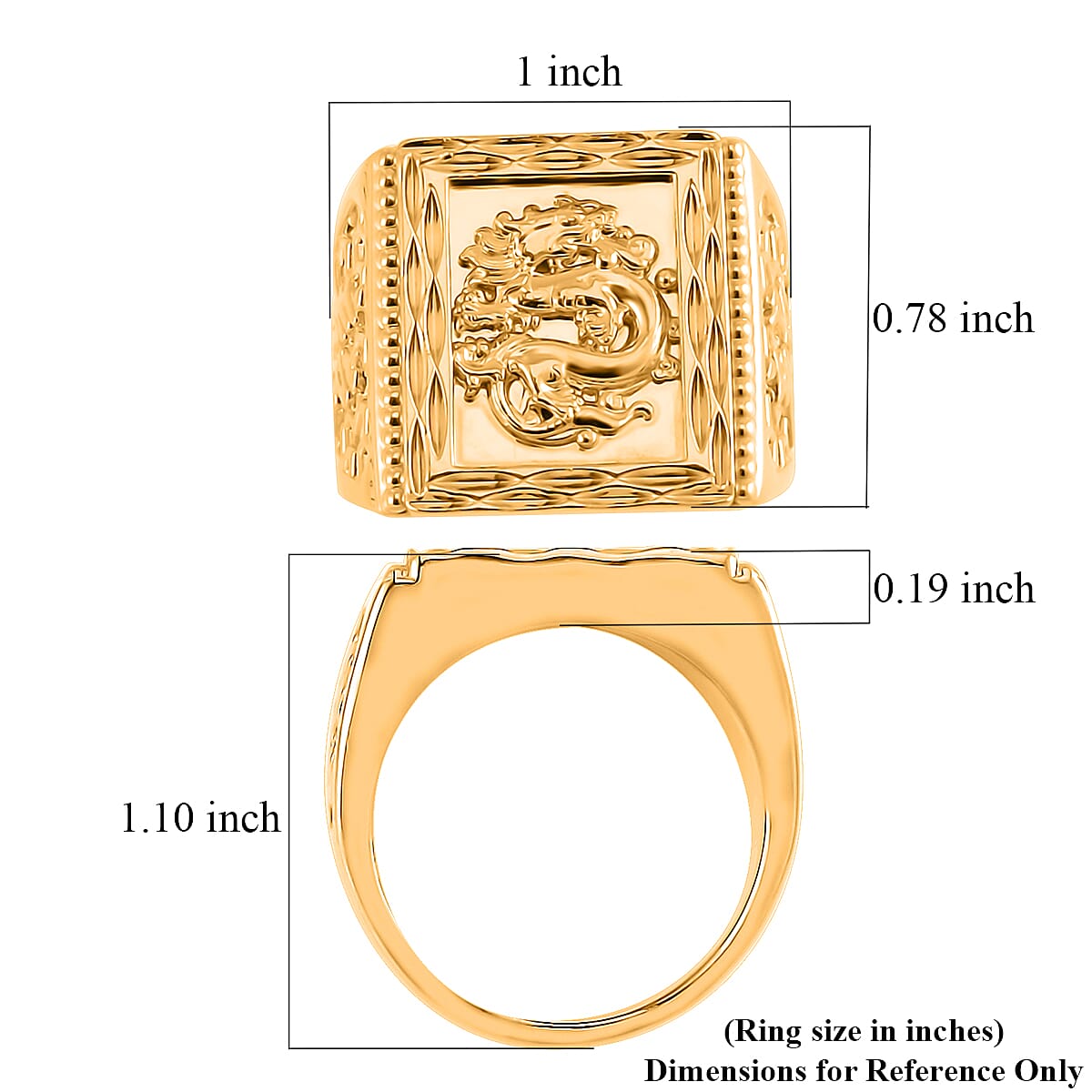 24K Yellow Gold Electroform Dragon Men's Ring (Size 10.0) 5.80 Grams