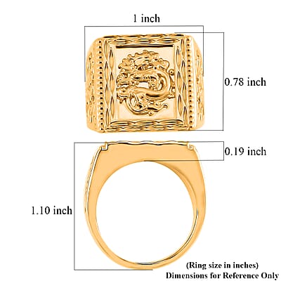 24K Yellow Gold Electroform Dragon Men's Ring (Size 10.0) 5.80 Grams