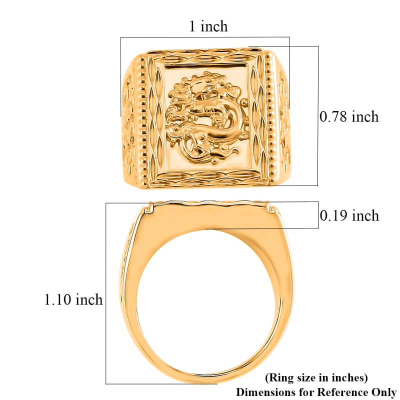 24K Yellow Gold Electroform Dragon Men's Ring (Size 10.0) 5.80 Grams
