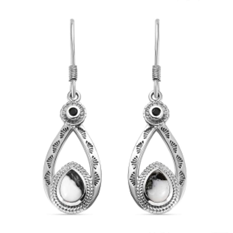 White Buffalo and Thai Black Spinel Lever Back 1.74 ctw Earrings in Platinum Over Sterling Silver
