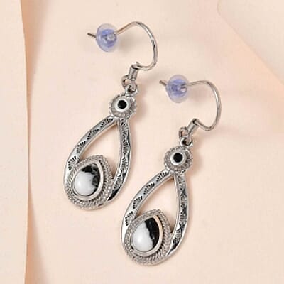 White Buffalo and Thai Black Spinel Lever Back 1.74 ctw Earrings in Platinum Over Sterling Silver