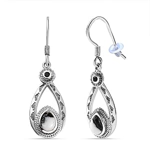 White Buffalo and Thai Black Spinel Lever Back 1.74 ctw Earrings in Platinum Over Sterling Silver