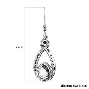 White Buffalo and Thai Black Spinel Lever Back 1.74 ctw Earrings in Platinum Over Sterling Silver