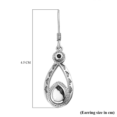 White Buffalo and Thai Black Spinel Lever Back 1.74 ctw Earrings in Platinum Over Sterling Silver