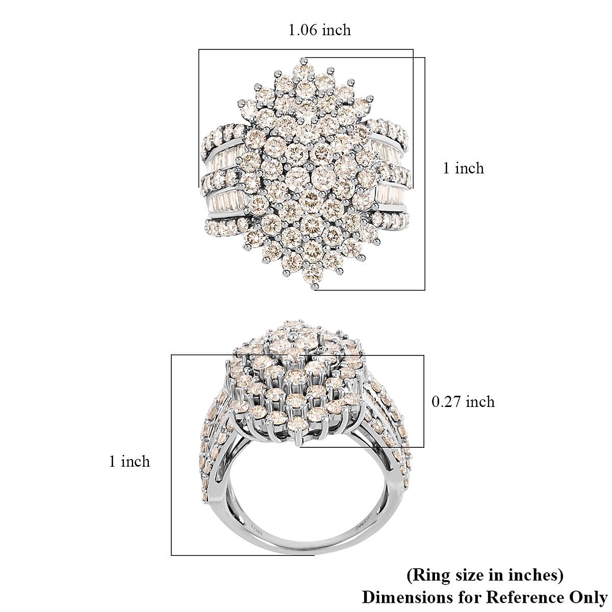 Diamond SI 4.00 ctw Cluster Ring in 10K White Gold (Size 6.0) 7.50 Grams image number 4