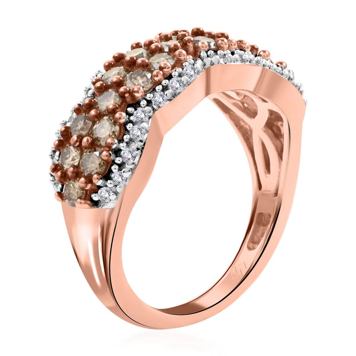 Natural Champagne and White Diamond Ring in Vermeil Rose Gold Over Sterling Silver 1.00 ctw image number 3