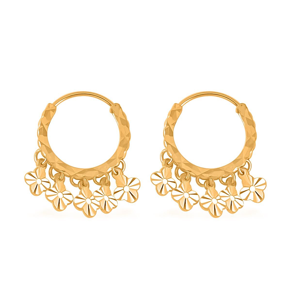 24K Yellow Gold Electroform Floral Hoop Earrings 2.10 Grams image number 2