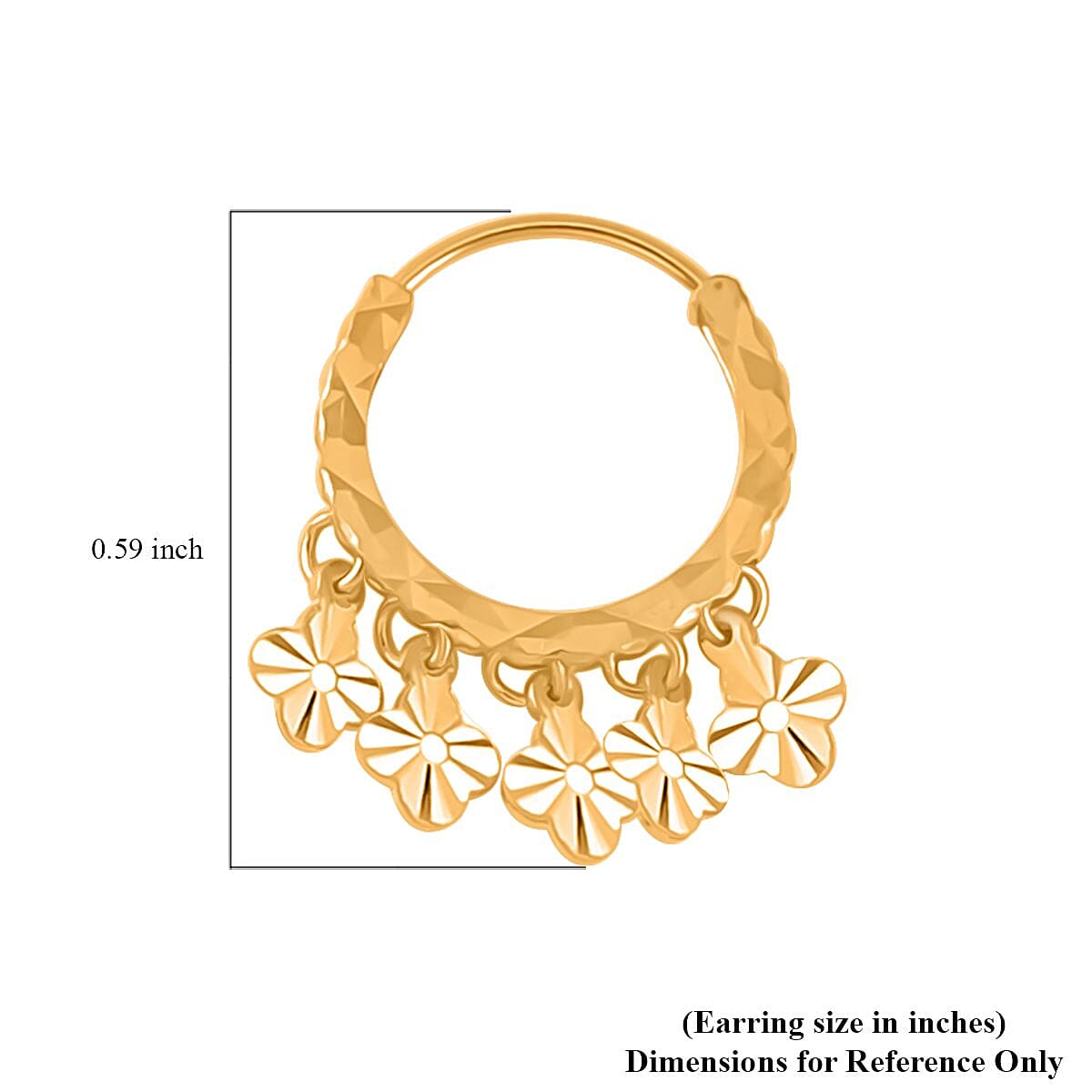 24K Yellow Gold Electroform Floral Hoop Earrings 2.10 Grams image number 3