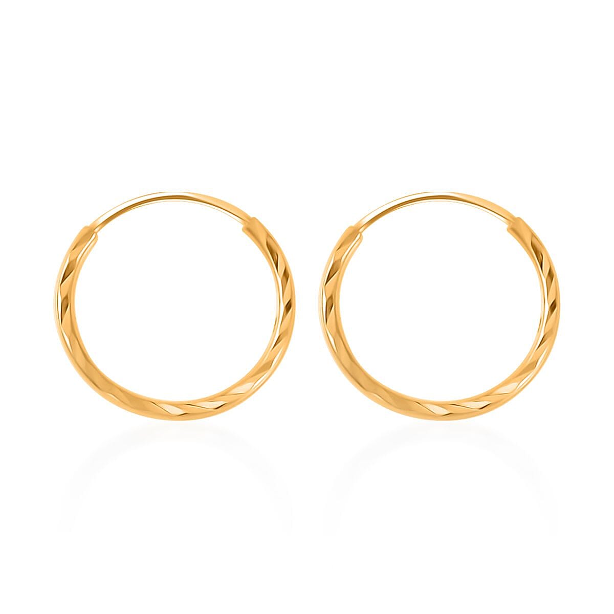 24K Yellow Gold Electroform Texture Hoop Earrings image number 2