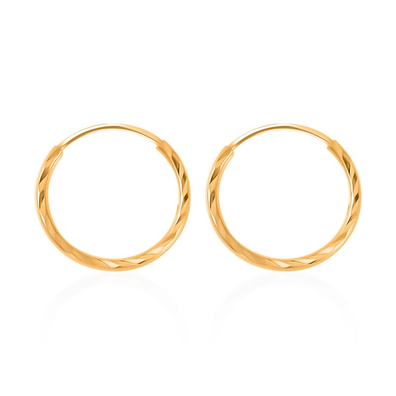 24K Yellow Gold Electroform Texture Hoop Earrings