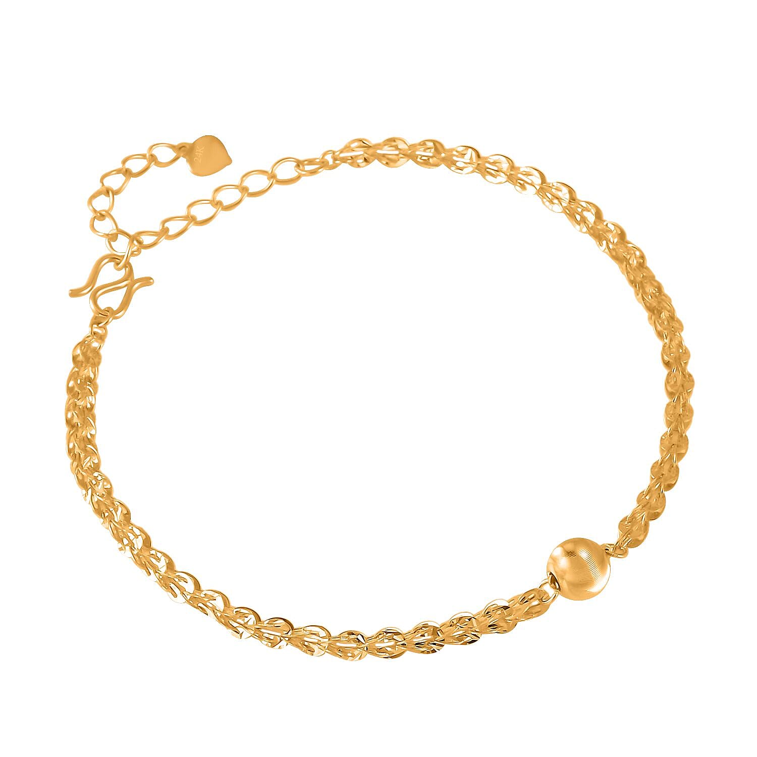 24K Yellow Gold Electroform 2.5mm Phoenix Tail Chain Bracelet (6.50-8.0In) 4.35 Grams