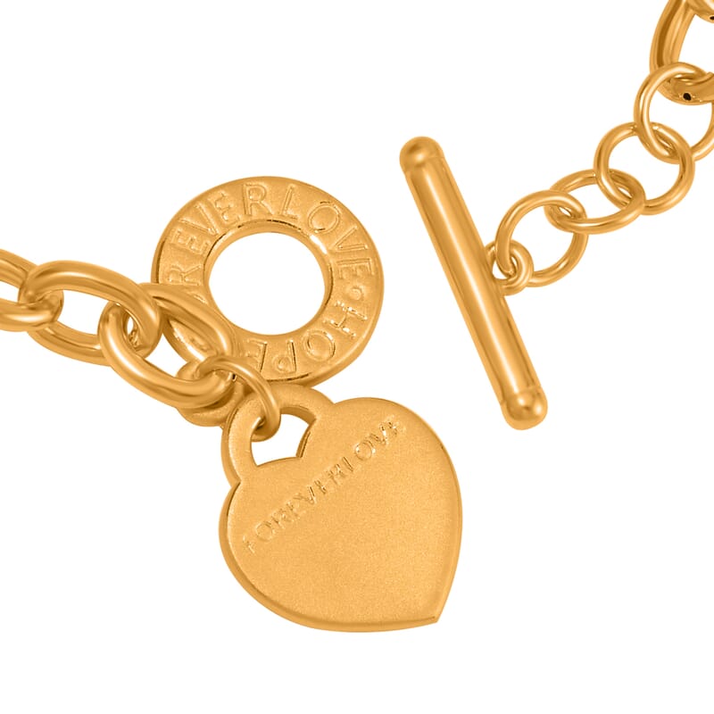24K Yellow Gold Electroform Curb Chain Bracelet with Heart Charm (7.25 In) 8.90 Grams