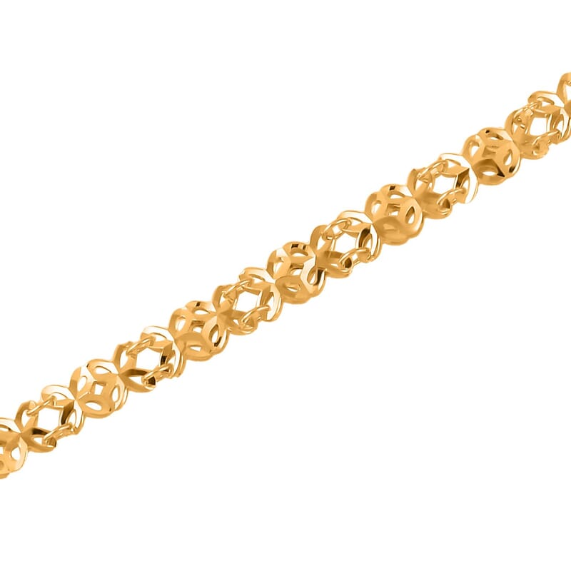 24K Yellow Gold 5mm Four-leaf Clover Chain Bracelet (6.50-8.0In) 5.10 Grams