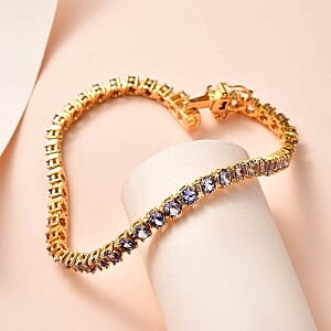 Tanzanite and White Topaz 9.46 ctw Cluster Bracelet in 14K Yellow Gold Over Sterling Silver (8 In) (11.2 g)