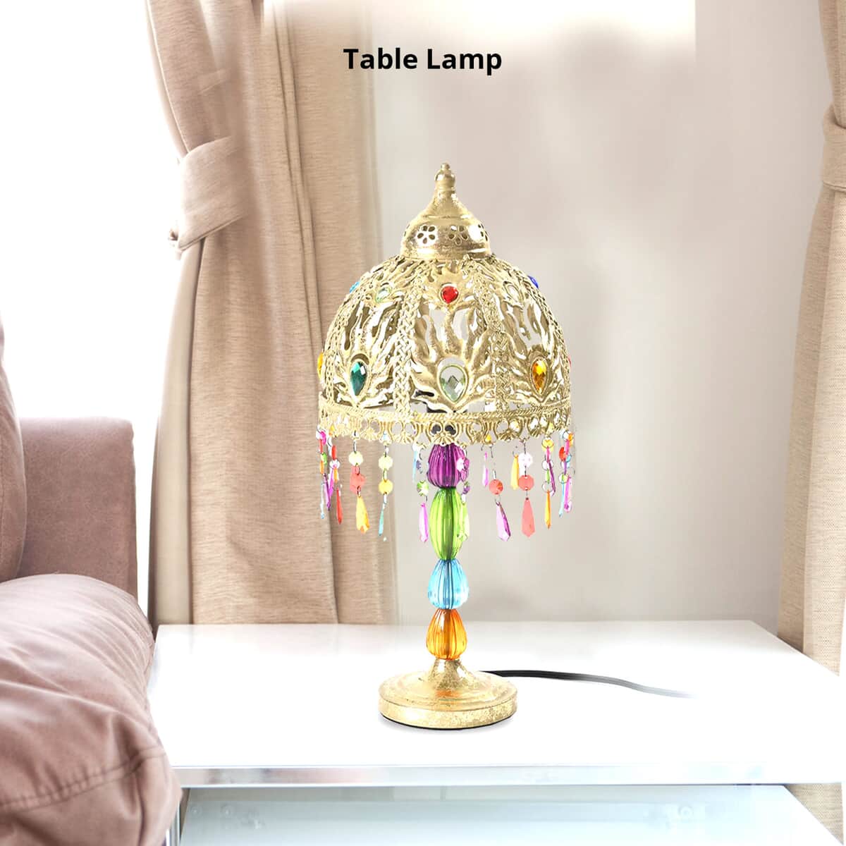 Gold Color Multi Color Acrylic Table Lamp (E26 Holder) (8.27"x8.27"x17.72") image number 2