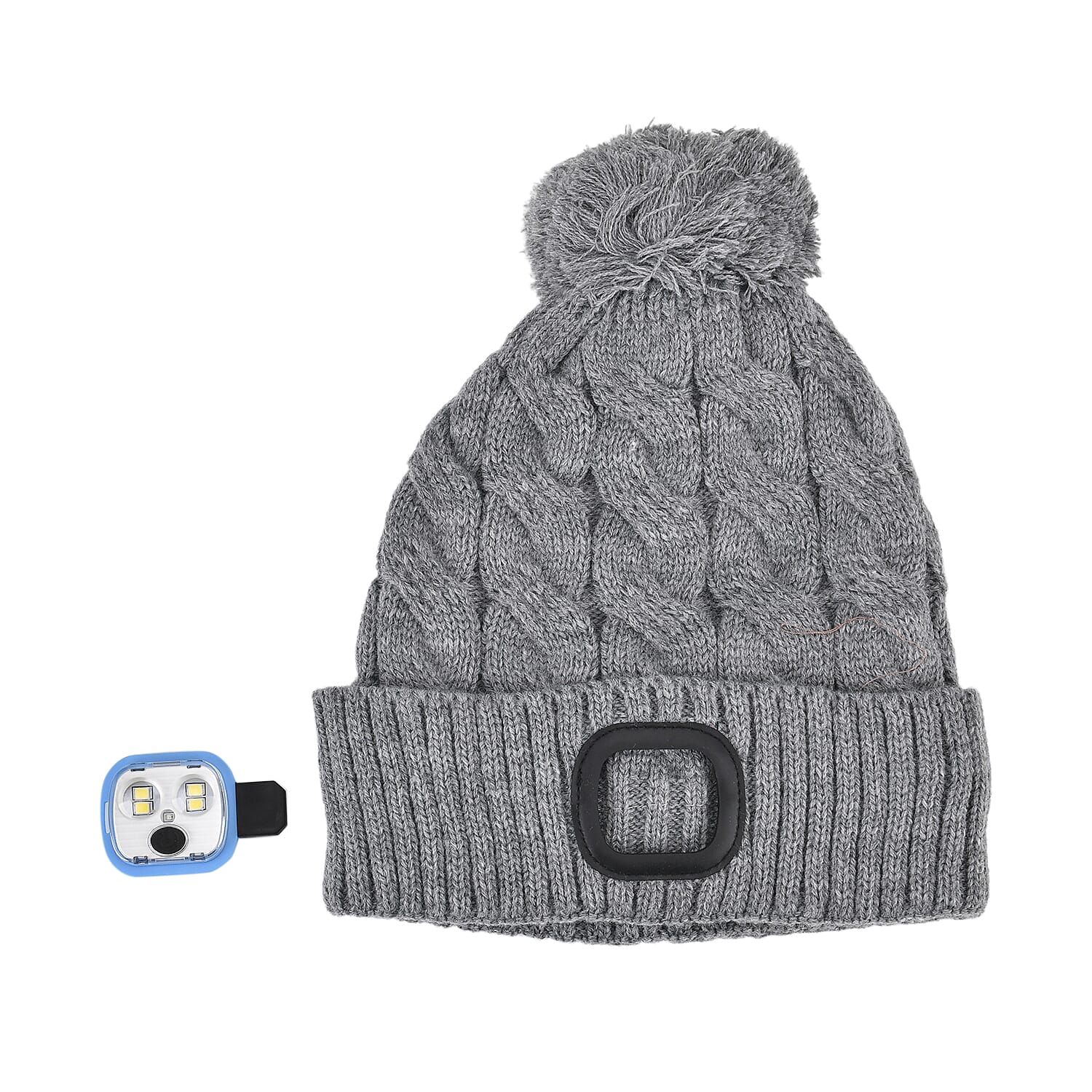 Livmore USB Rechargeable Waterproof LED Lighted Beanie Cap with Sherpa Lining and with Faux fur Bubble - Gray