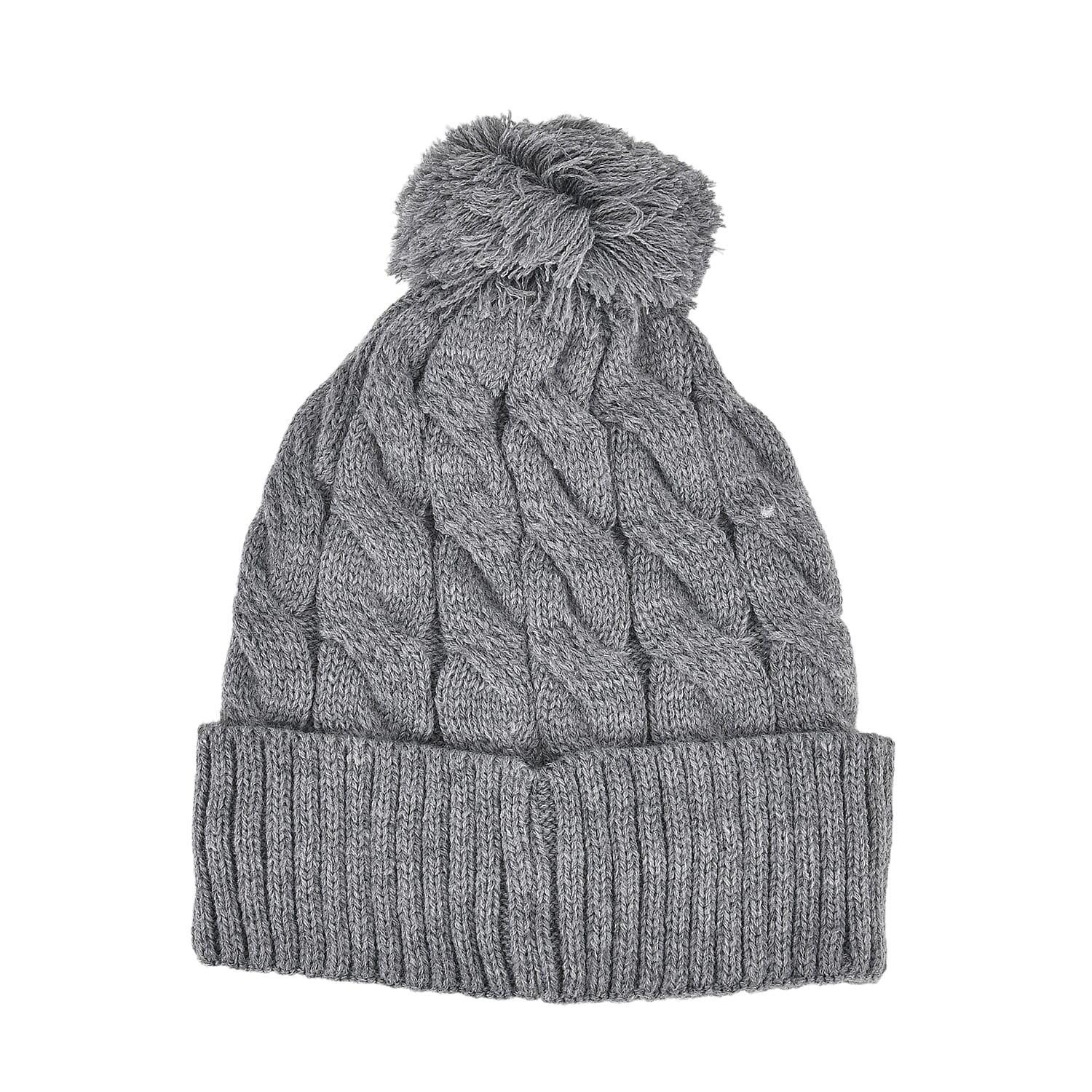 Livmore USB Rechargeable Waterproof LED Lighted Beanie Cap with Sherpa Lining and with Faux fur Bubble - Gray