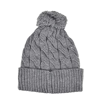 Livmore USB Rechargeable Waterproof LED Lighted Beanie Cap with Sherpa Lining and with Faux fur Bubble - Gray