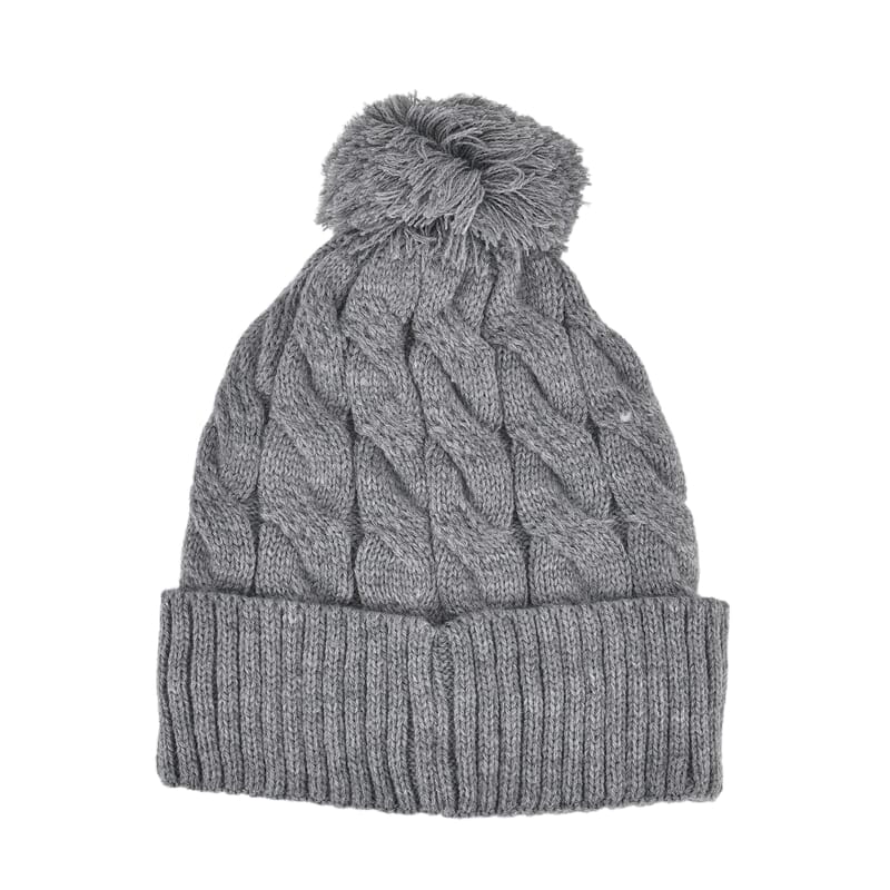 Livmore USB Rechargeable Waterproof LED Lighted Beanie Cap with Sherpa Lining and with Faux fur Bubble - Gray