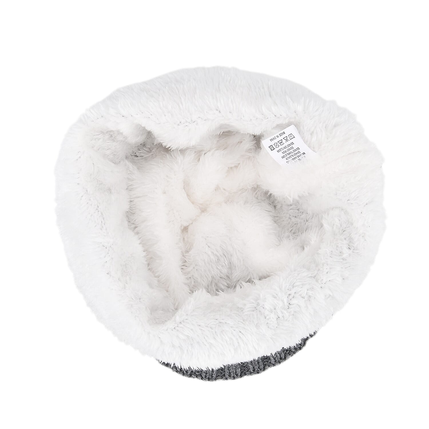 Livmore USB Rechargeable Waterproof LED Lighted Beanie Cap with Sherpa Lining and with Faux fur Bubble - Gray
