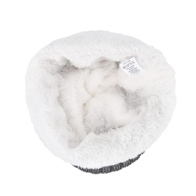 Livmore USB Rechargeable Waterproof LED Lighted Beanie Cap with Sherpa Lining and with Faux fur Bubble - Gray