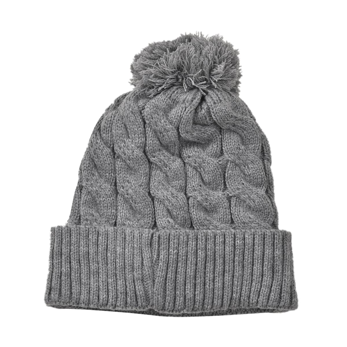 USB Rechargeable Waterproof LED Lighted Beanie Cap with Sherpa Lining and with Faux fur Bubble - Gray image number 5