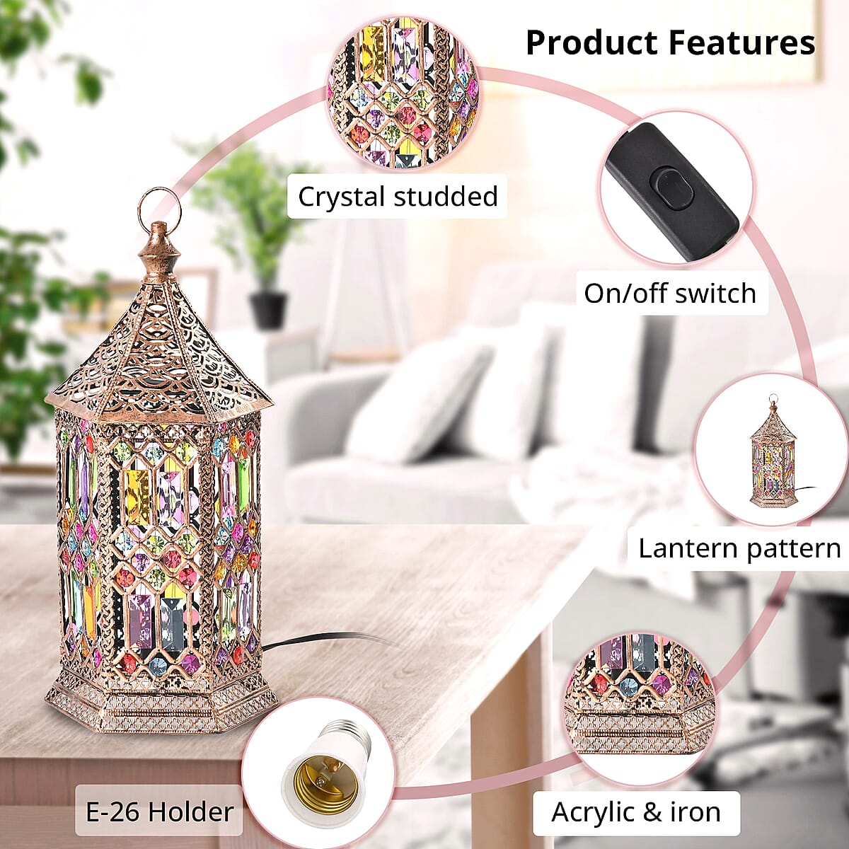 Dark Gold Color Multi Color Acrylic Table Lamp (E26 Holder) image number 2
