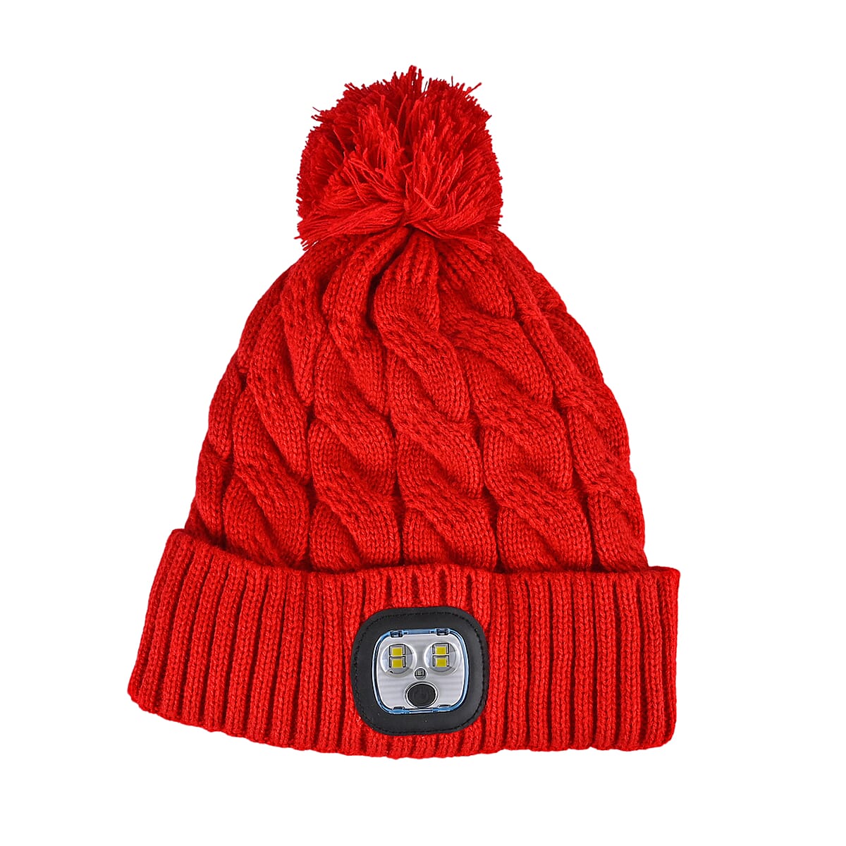 Livmore USB Rechargeable Waterproof LED Lighted Beanie Cap with Sherpa Lining and with Faux fur Bubble - Red image number 2