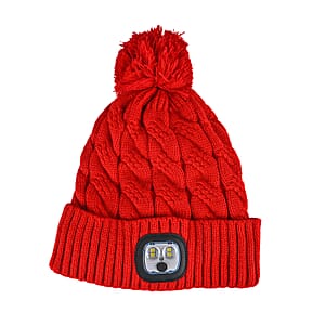Livmore USB Rechargeable Waterproof LED Lighted Beanie Cap with Sherpa Lining and with Faux fur Bubble - Red