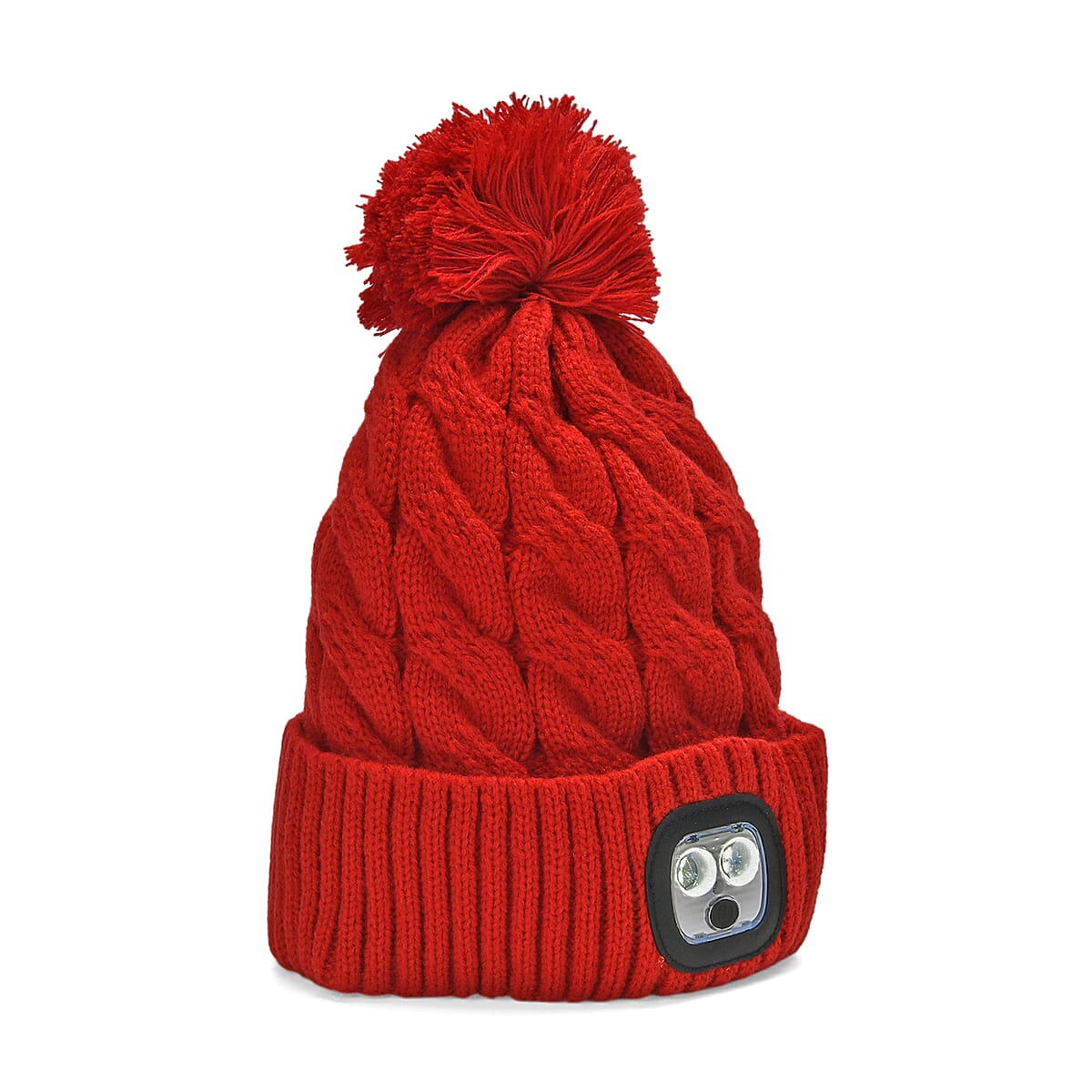 Livmore USB Rechargeable Waterproof LED Lighted Beanie Cap with Sherpa Lining and with Faux fur Bubble - Red image number 3