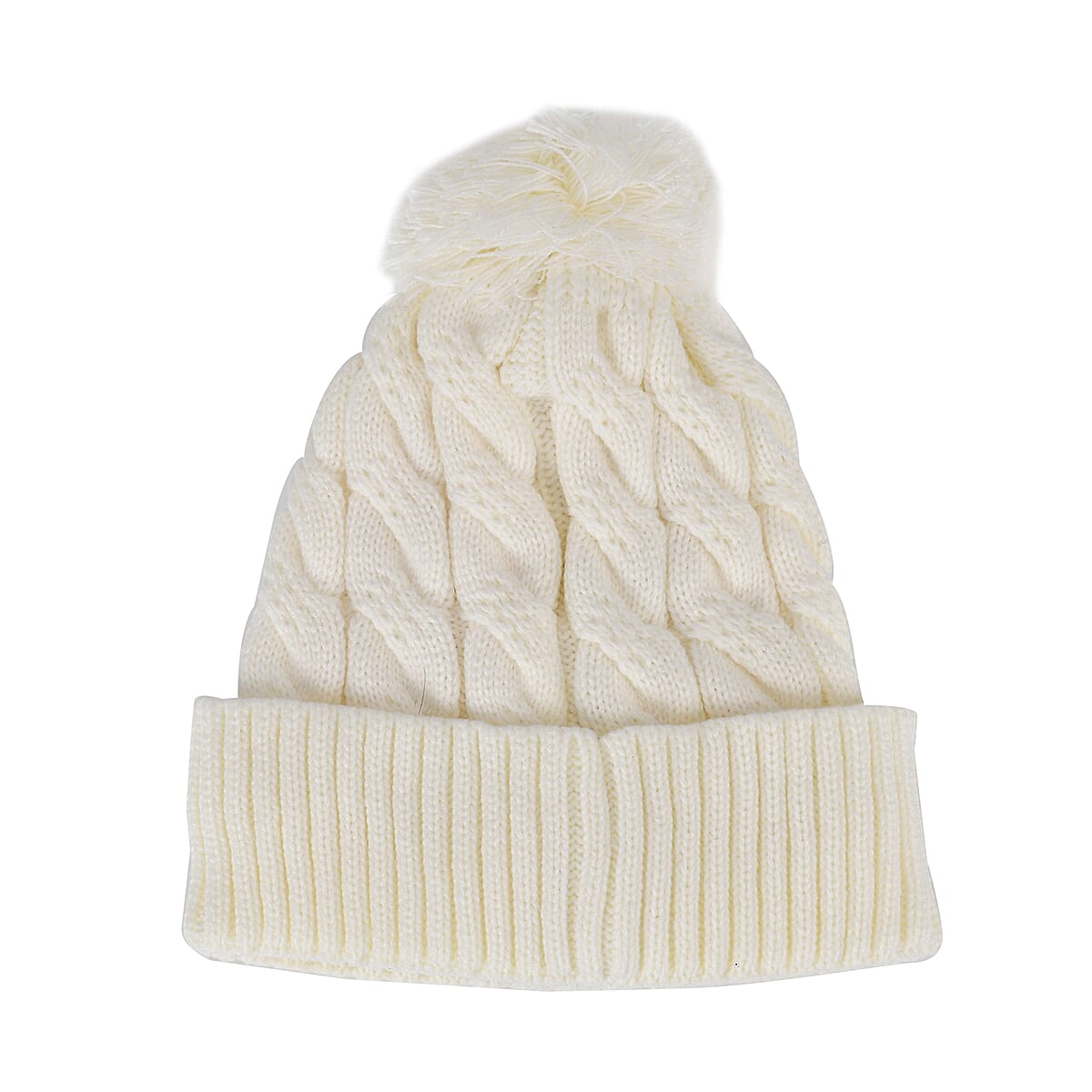 Doorbuster USB Rechargeable Waterproof LED Lighted Beanie Cap with Sherpa Lining and with Faux fur Bubble - White image number 2