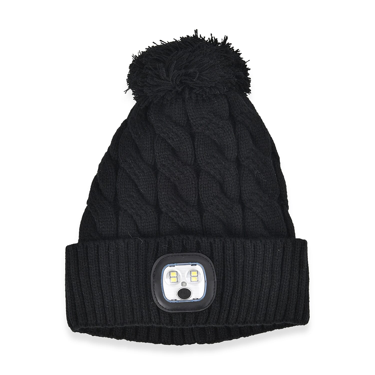 USB Rechargeable Waterproof LED Lighted Beanie Cap with Sherpa Lining and with Faux fur Baubble - Gray