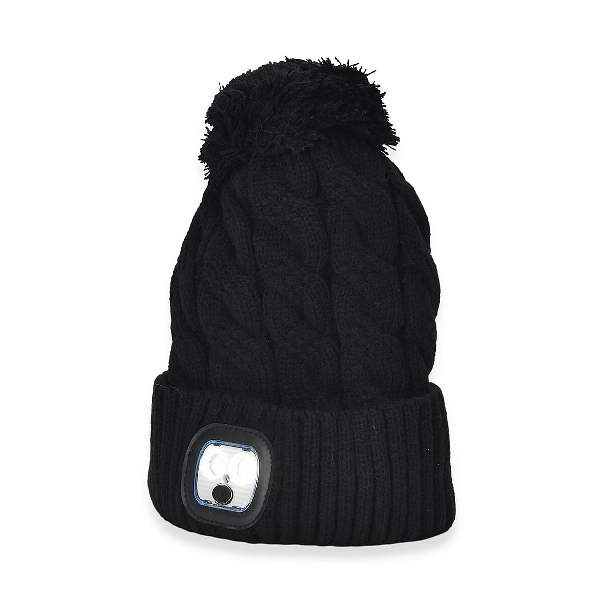 Livmore USB Rechargeable Waterproof LED Lighted Beanie Cap with Sherpa Lining and with Faux fur Bubble - Black image number 2